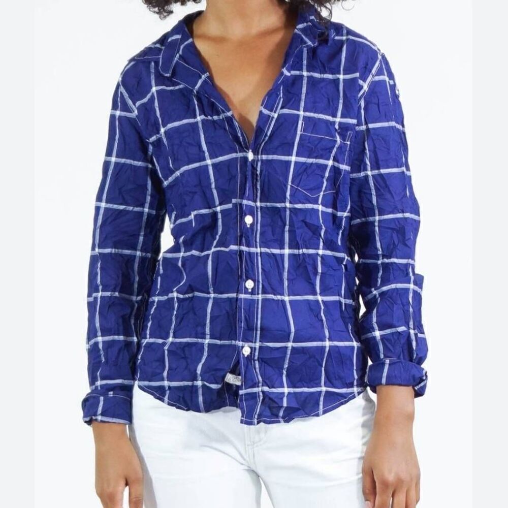 Frank&Eileen Barry plaid crinkle shirt in blue and white sz XS